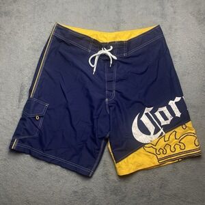 Corona Extra Beer Board Short Mens 36 Blue Yellow Swim Trunks Bathing Suit